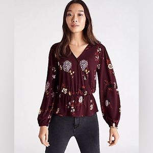 Ann Taylor floral inched waist wrap top